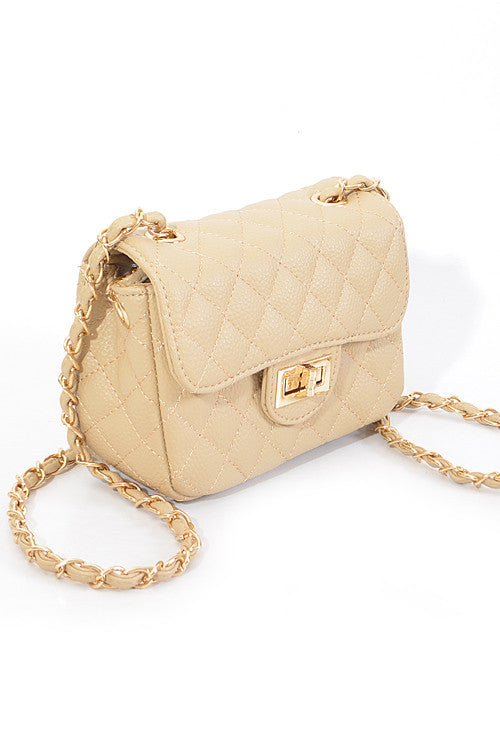 Fashion Beige Gold Clutch with Quilted Detail