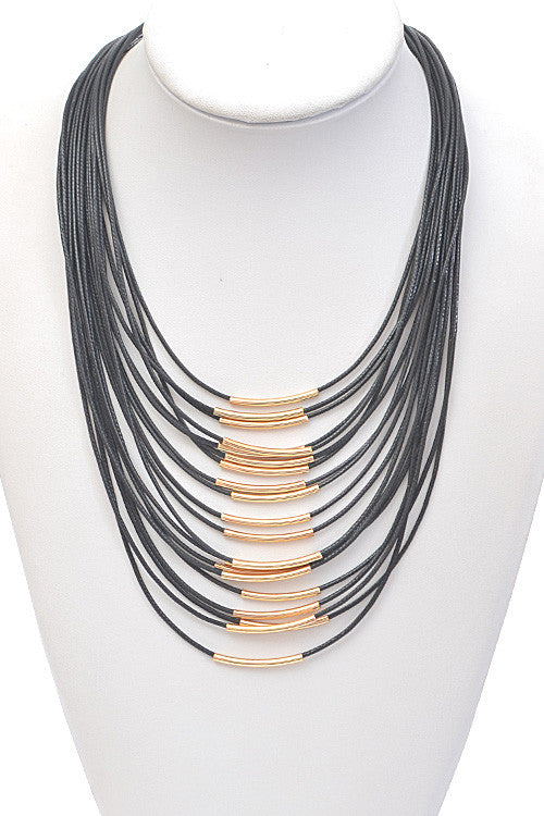 Fashion Black Gold Rope Detail Necklace