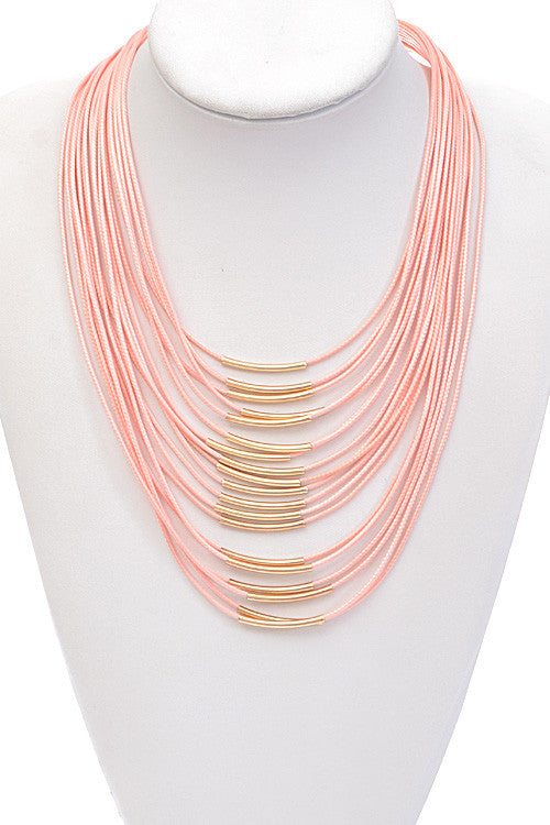 Fashion Light Pink Gold Rope Detail Necklace