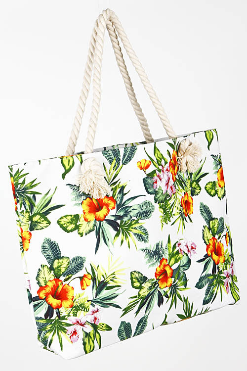 Summer Beach Flower Print Tote Bag