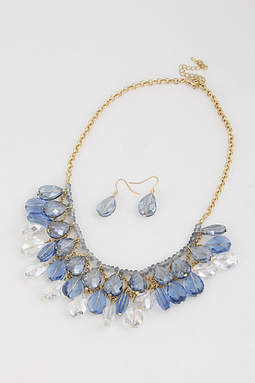 Elegant Two Tone Teardrop Blue Necklace