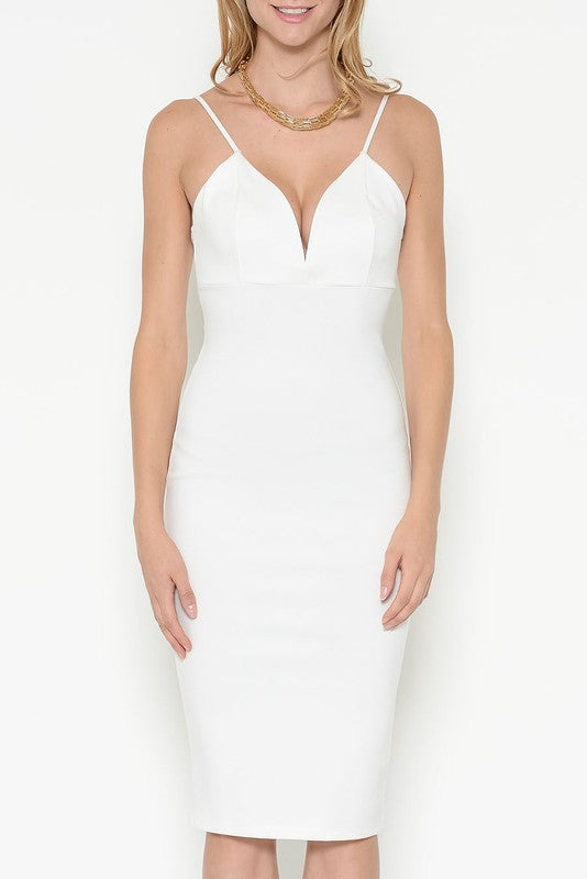 Ponti Verona Deep Neck Fitted White Dress