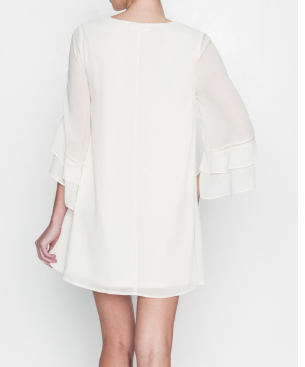 Summer V Neck Layered Ruffle Sleeve Ivory Dress