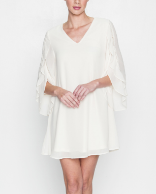 Summer V Neck Layered Ruffle Sleeve Ivory Dress