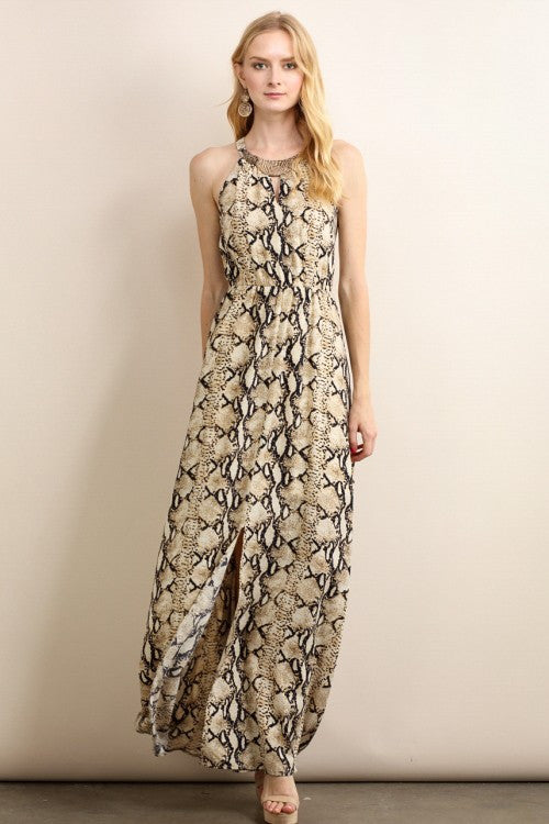 Elegant Animal Print Maxi Dress