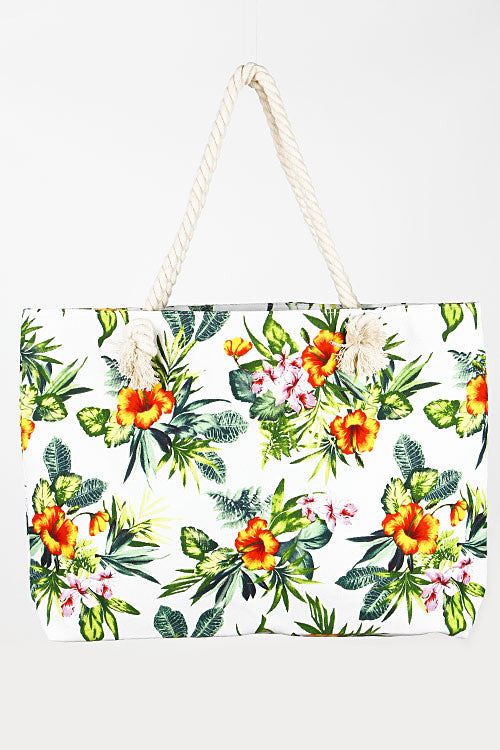 Summer Beach Flower Print Tote Bag