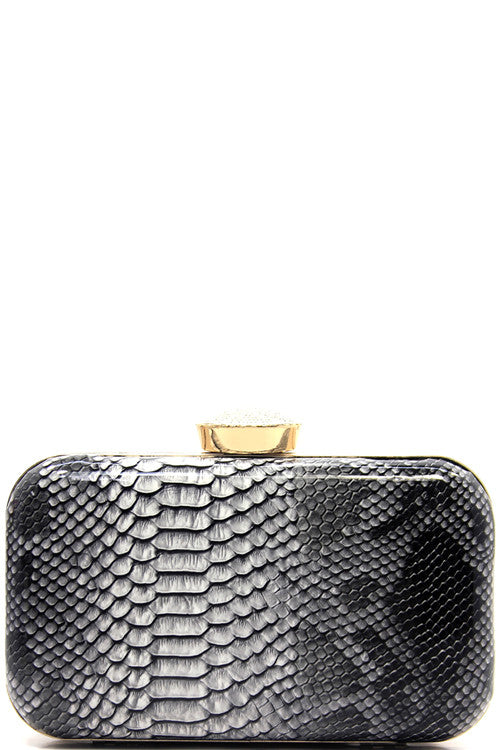 Fashion Animal Print Shiny Black Clutch