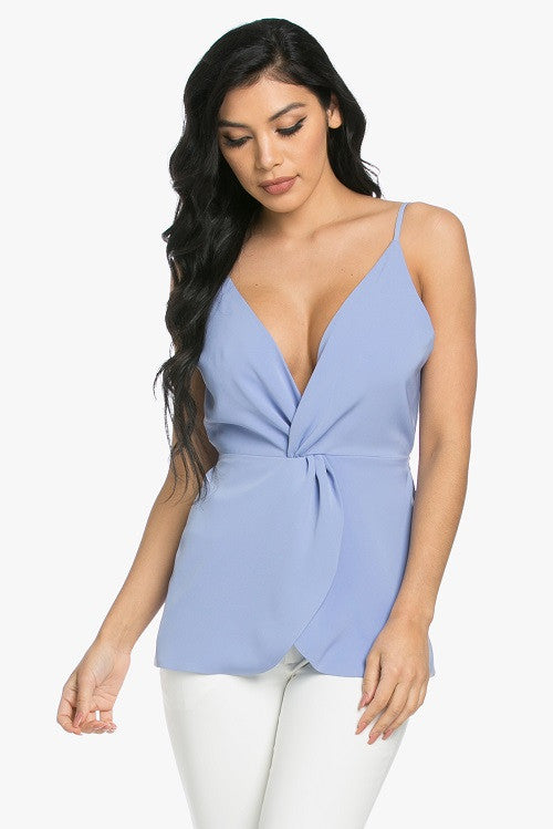 Elegant V-Neck Blue Twisted Top