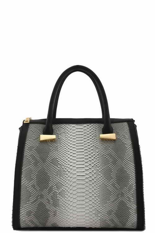 Elegant Grey Animal Print Top Handle Bag