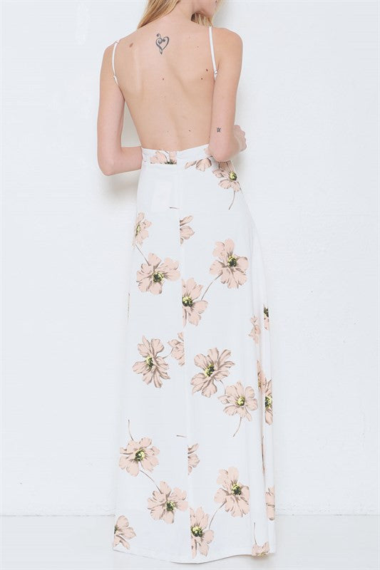 Floral White Blush Elegant Maxi Dress