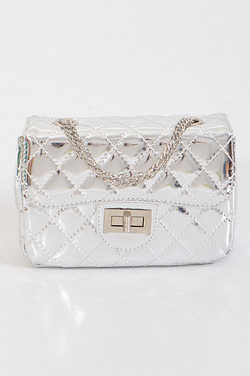 Fashion Silver Handbag with Quilted Detail