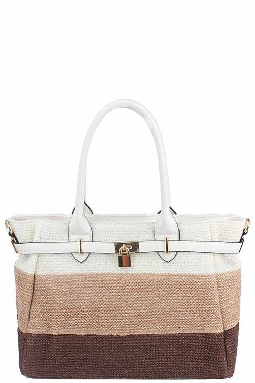 Casual Brown Straw Fabric Tote Bag