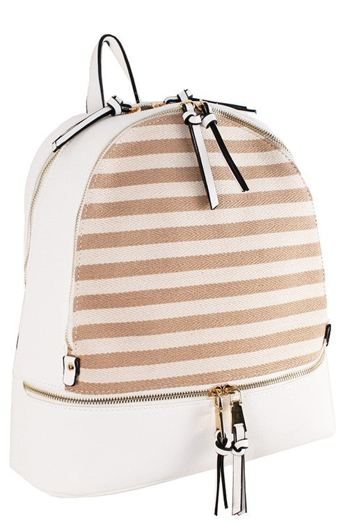 Fashion White Backpack with Striped Patterns