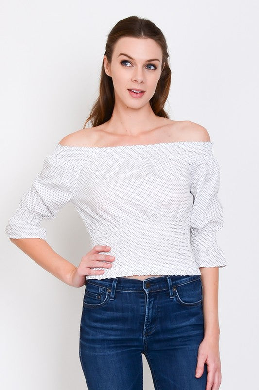 Fashion Off Shoulder Polka Dot White Puffy Sleeve Top