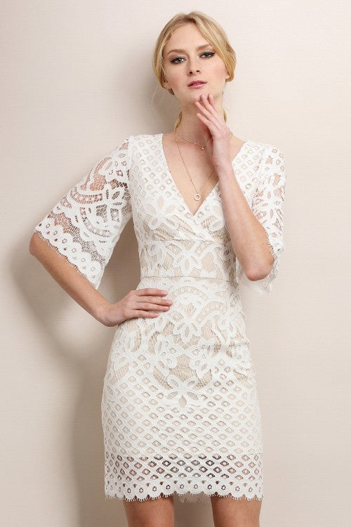 White Bell Sleeve Lace Dress