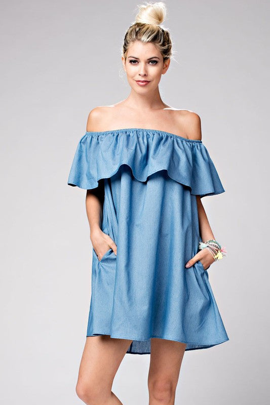 Off The Shoulder Casual Denim Dress