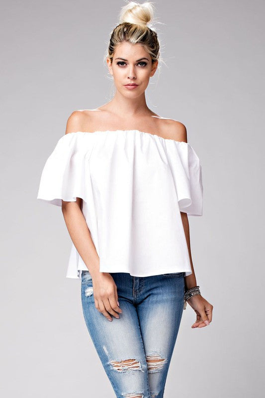 Off The Shoulder White Ruffle Short Sleeve