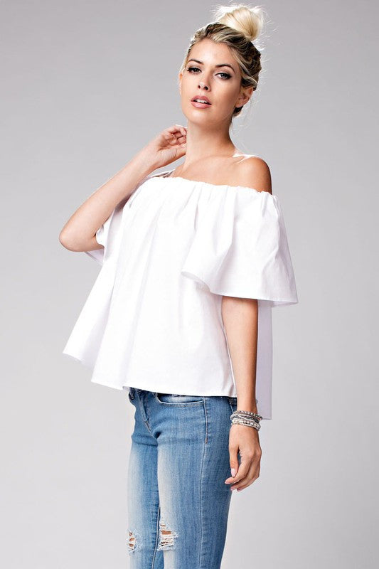 Off The Shoulder White Ruffle Short Sleeve