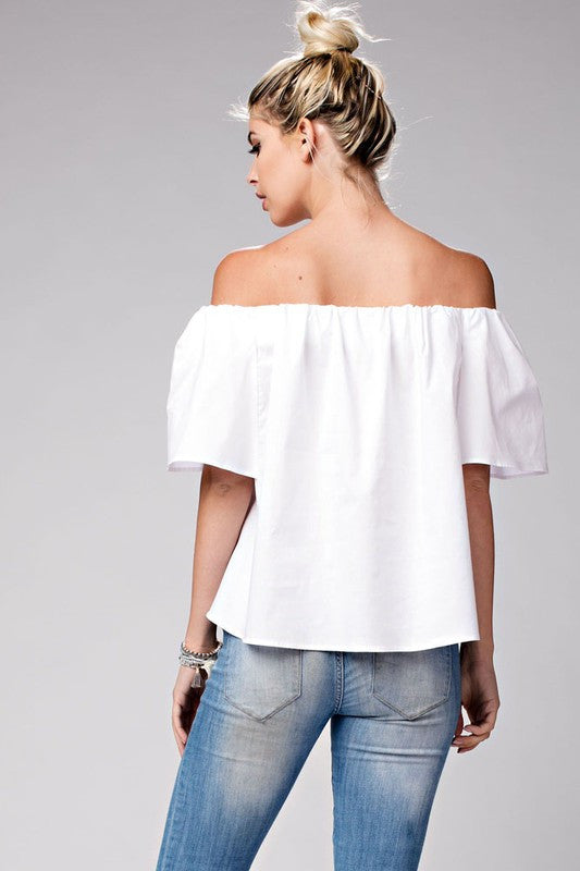 Off The Shoulder White Ruffle Short Sleeve