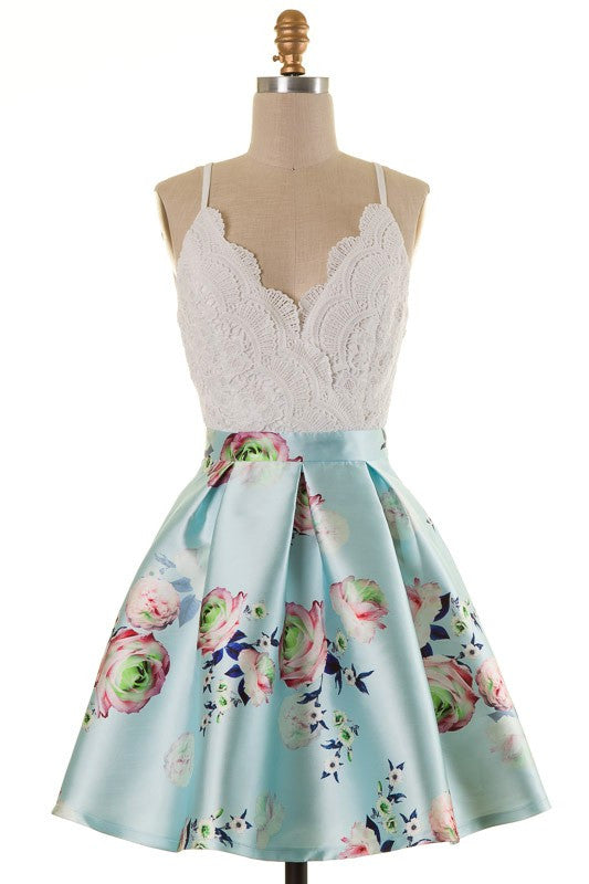 Floral Lace A-Line Skirt Mint Dress