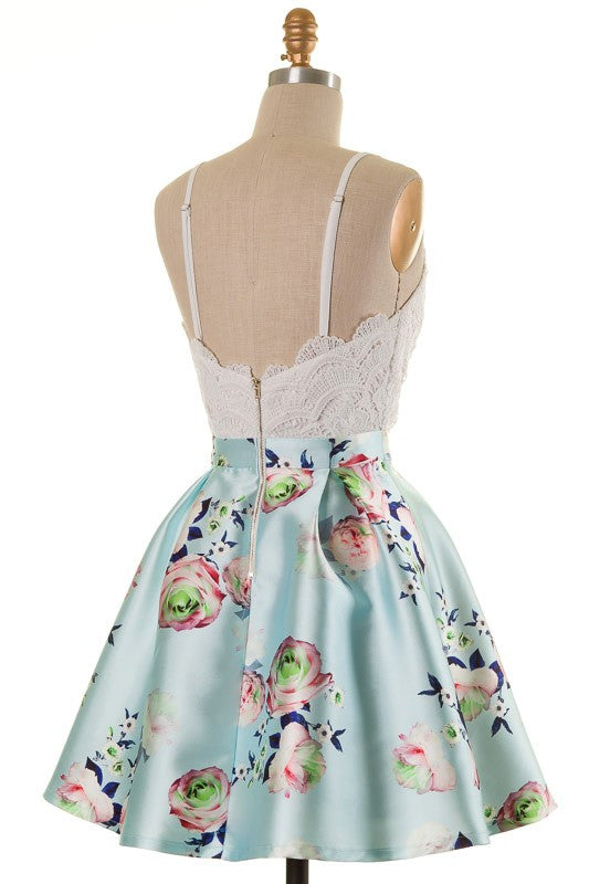 Floral Lace A-Line Skirt Mint Dress
