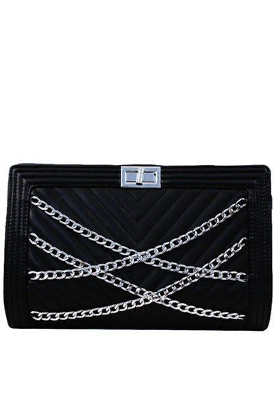 Elegant Silver Chain Mini Black Bag