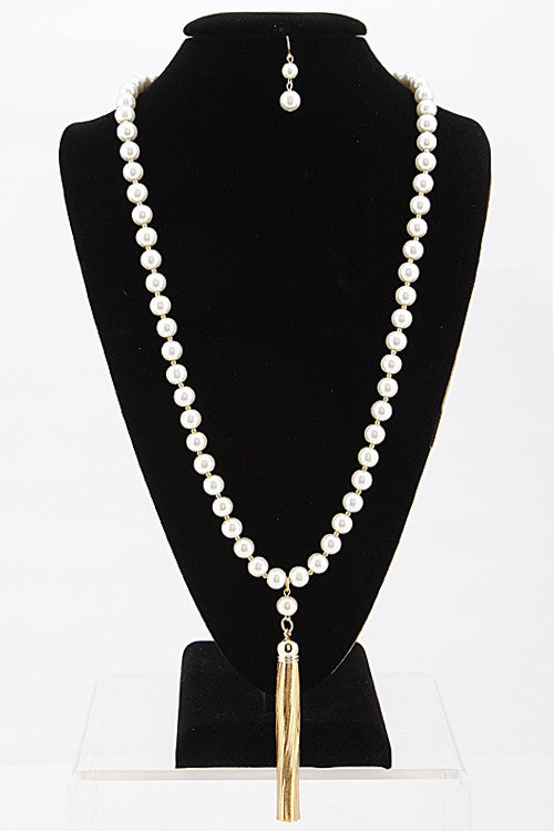 Elegant Pearl One Layer Necklace with Tassel Set