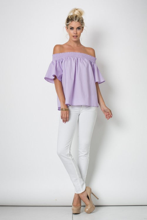 Resort Off The Shoulder Lavender Elastic Band Top