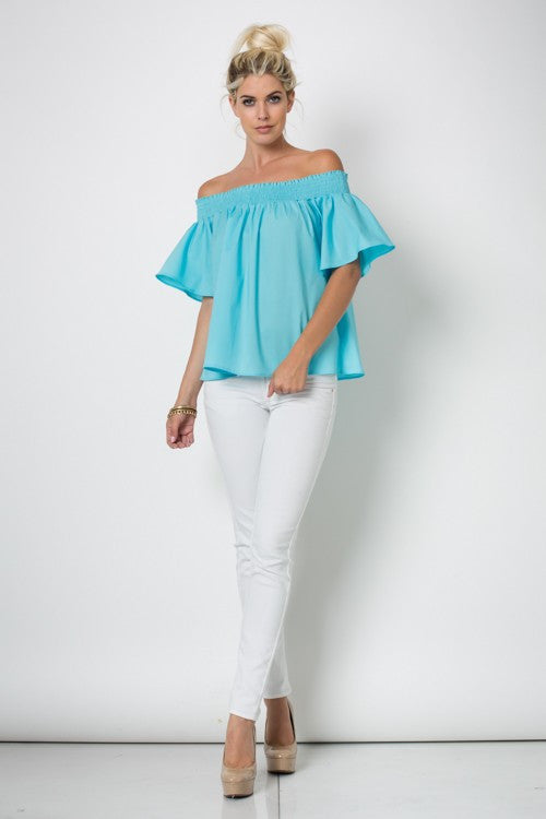 Resort Off The Shoulder Aqua Elastic Band Top