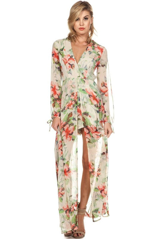 Summer Floral White Maxi Romper