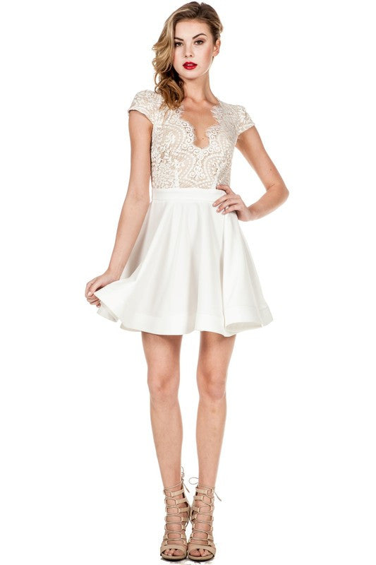 Elegant White Flare Lace Dress