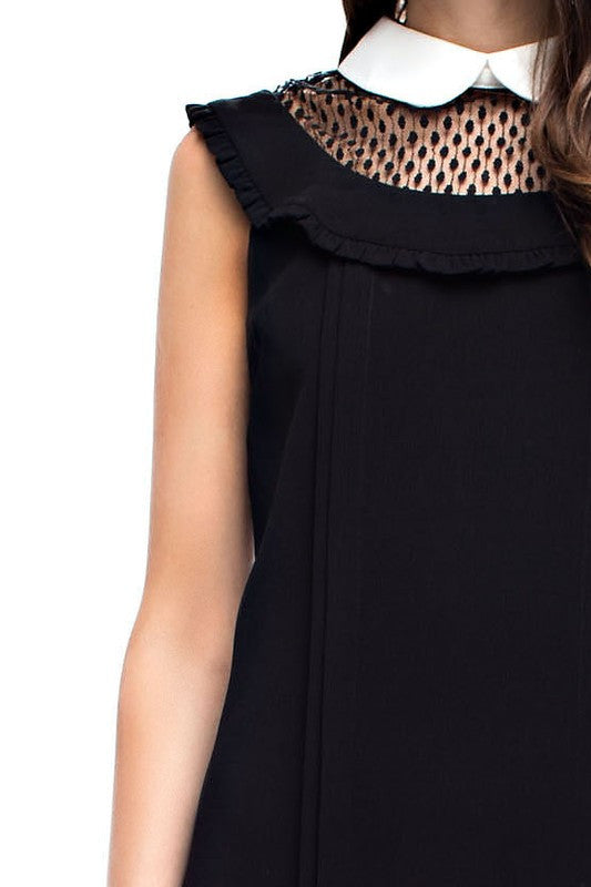 Elegant White Collar Black Lace Dress EDITE MODE Elegant White Collar Black Lace Dress EDITE MODE