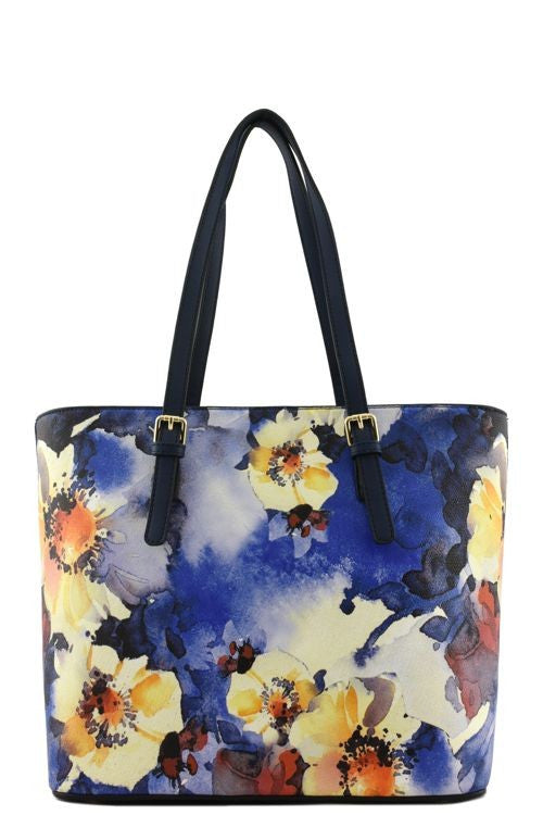 Elegant Blue Floral Watercolor Top Handle Bag Set