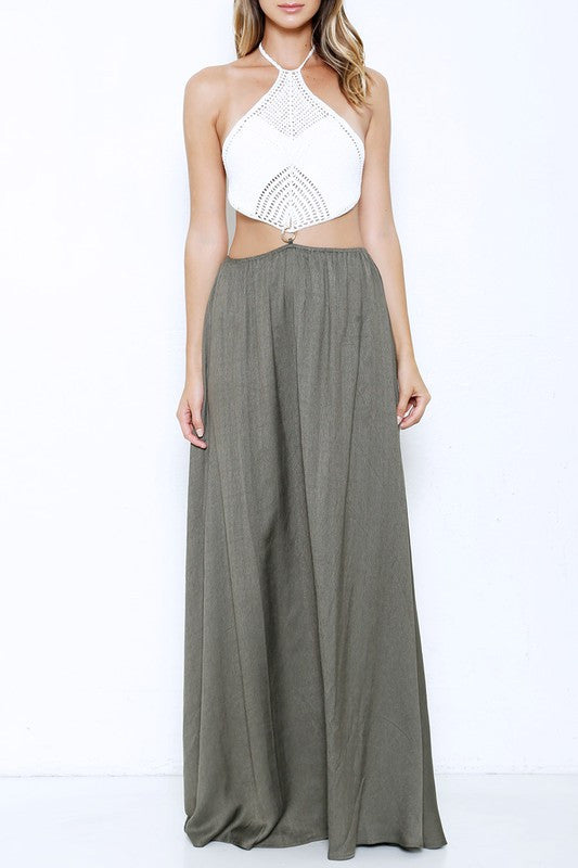 Summer White Crochet Top Olive Maxi Dress