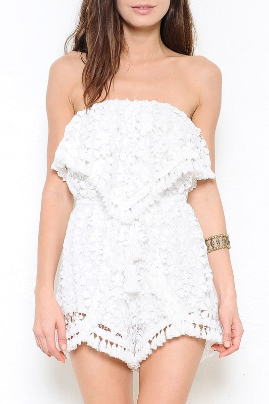 Elegant Lace Strapless White Romper