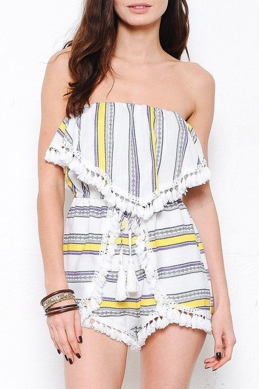 Summer Multi-Color Strapless Romper with Tassel