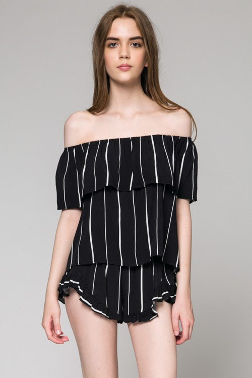 Fashion Off Shoulder Black Contrast Top