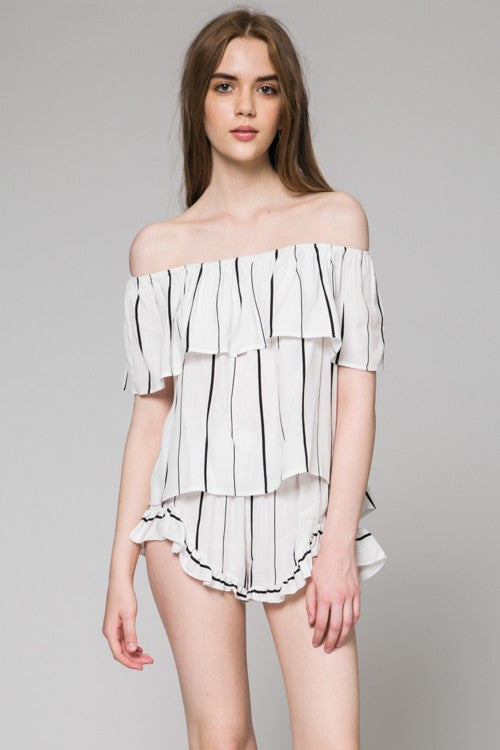 Fashion Off Shoulder White Contrast Top