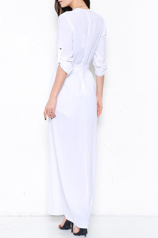 Elegant White Maxi Romper with Long Sleeve