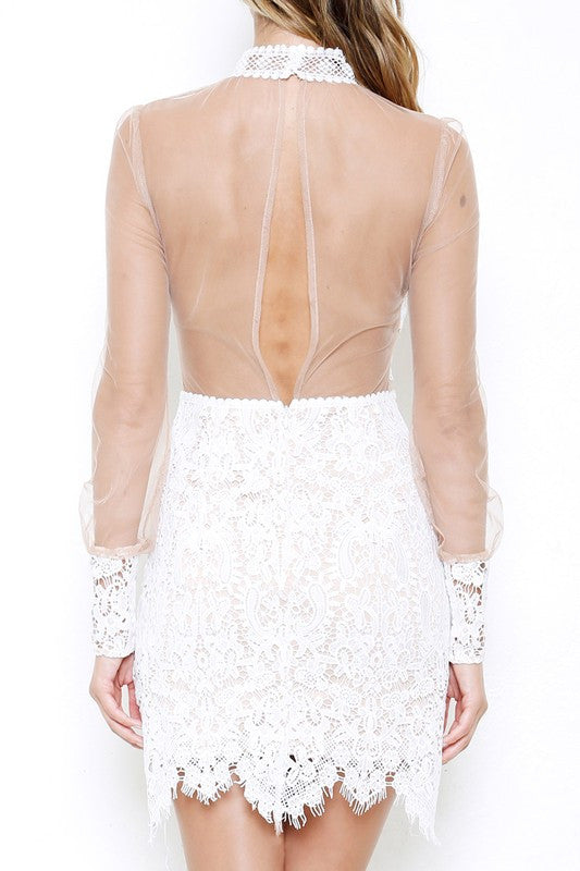 Elegant White Nude Lace Dress