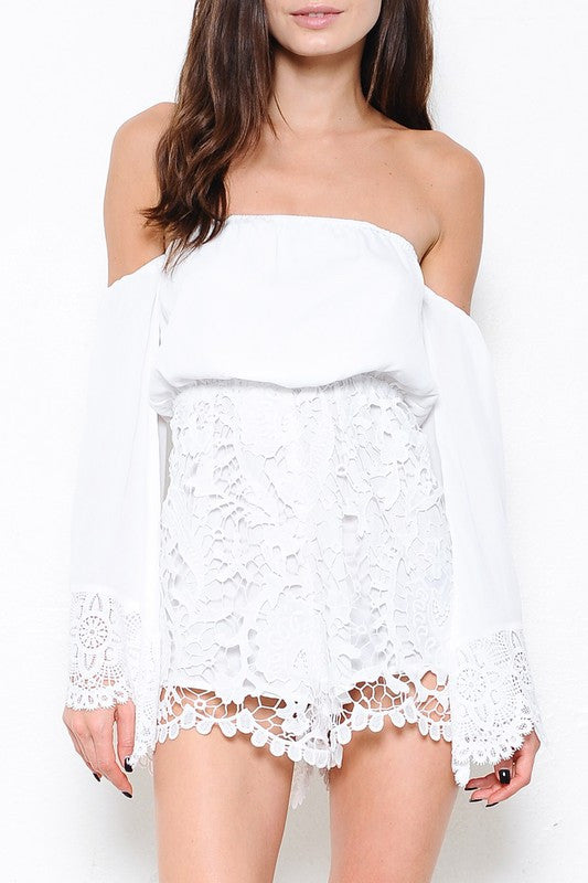 Elegant Off Shoulder White Lace Romper