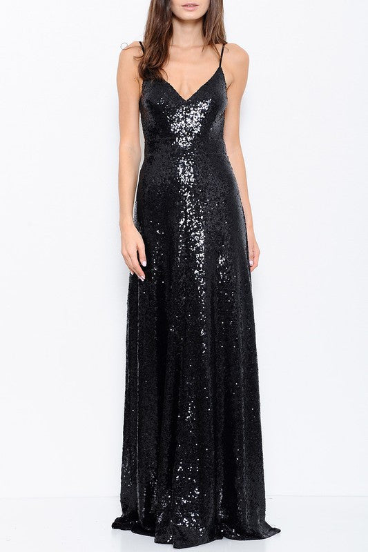 Elegant Cocktail Sequence Black Gown Dress
