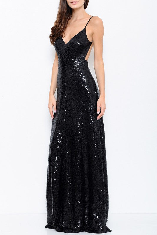 Elegant Cocktail Sequence Black Gown Dress