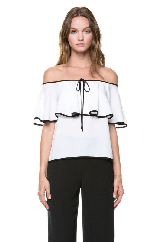 Elegant Contrast Border Off The Shoulder Top