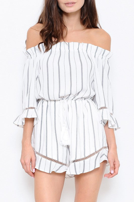 Fashion Off Shoulder Striped Romper