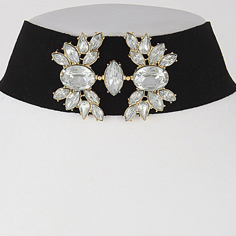 Elegant Gold Rhinestone Black Choker Necklace