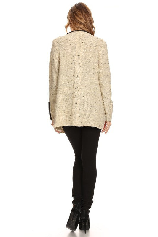 Glitter Textured Beige Cardigan with Zipper Detailed