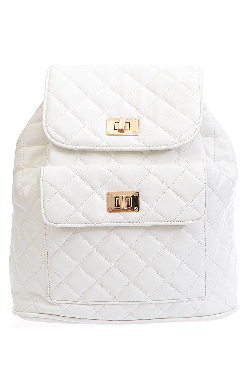 Elegant White Gold Quilted Backpack