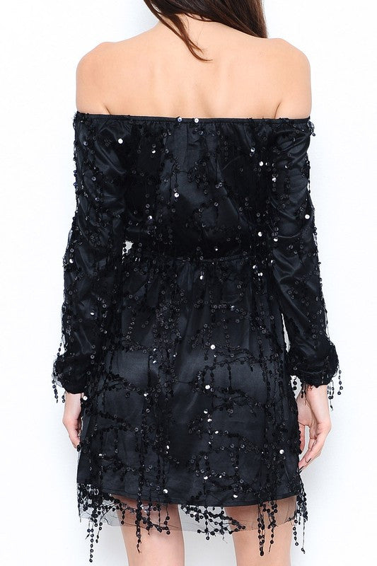 Elegant Black Rain Off Shoulder Dress