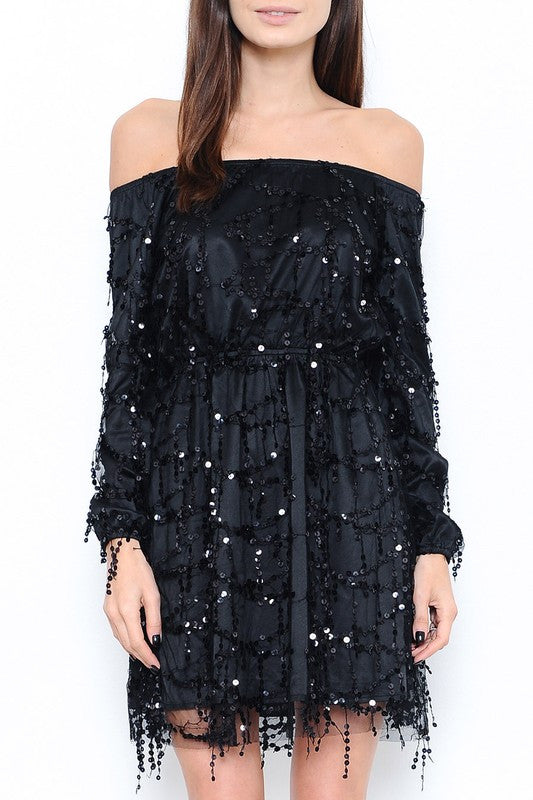 Elegant Black Rain Off Shoulder Dress